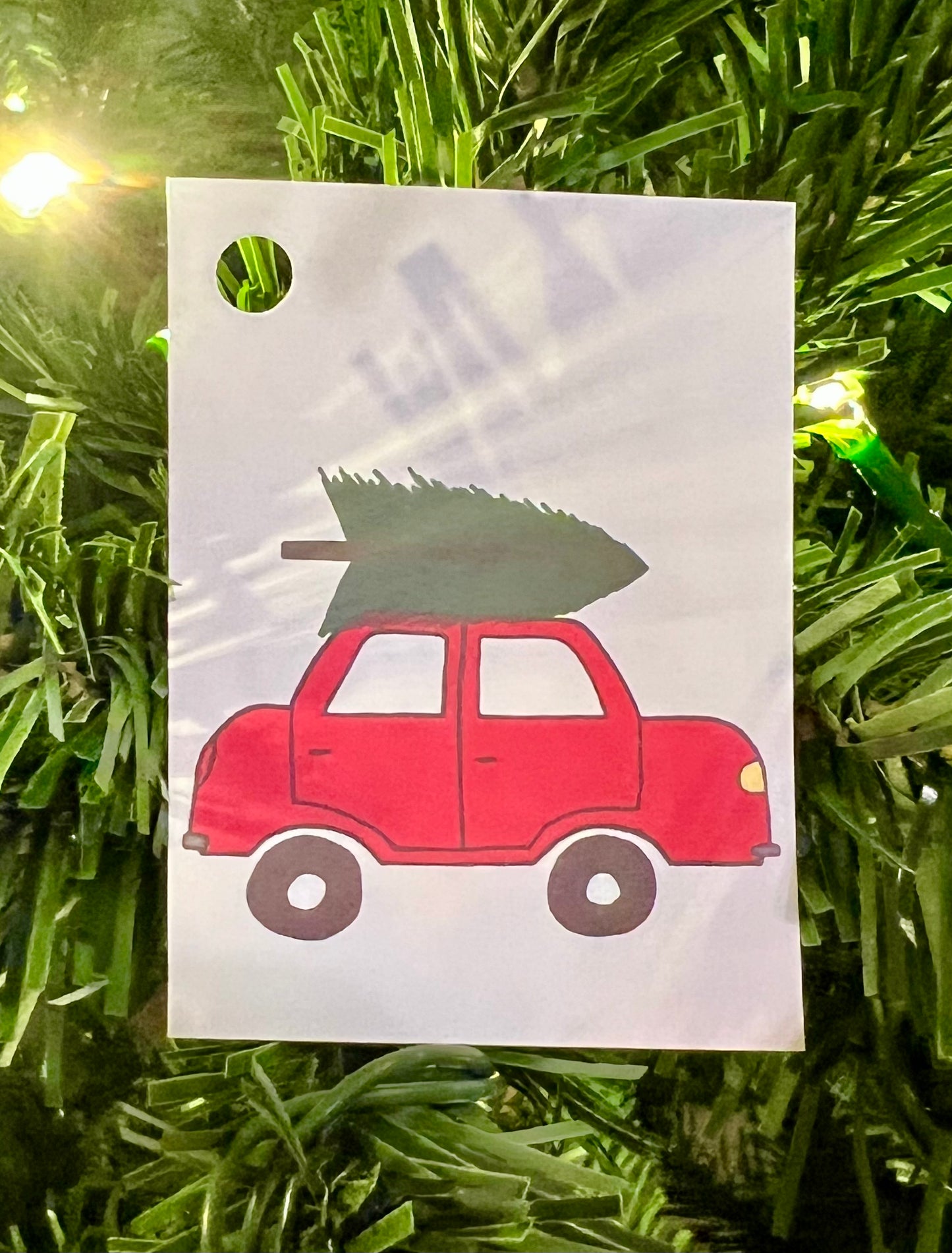 Gift Tag-Red Car with Tree