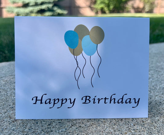 Green and Blue Birthday Balloon Horizontal Card