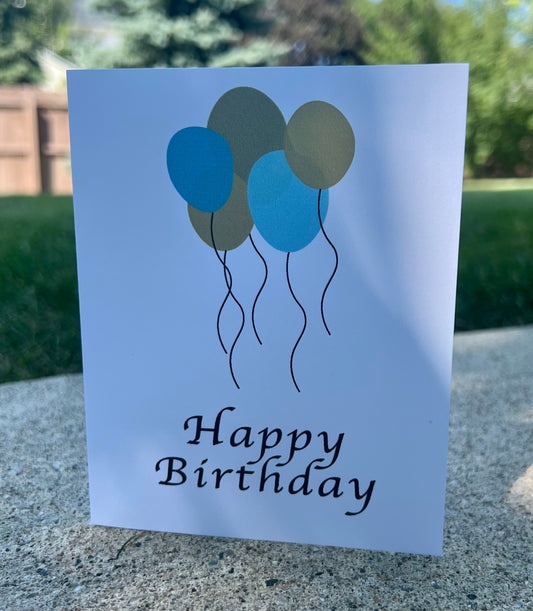 Green and Blue Birthday Balloon Vertical Card