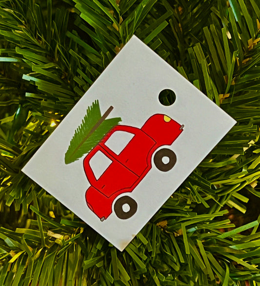 Gift Tag-Red Car with Tree